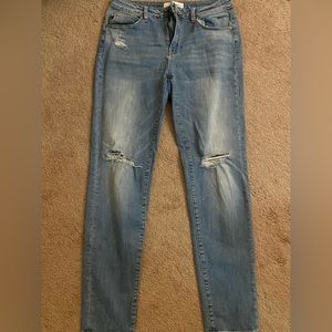 High waisted light washed and worn jeans. Size 30.
